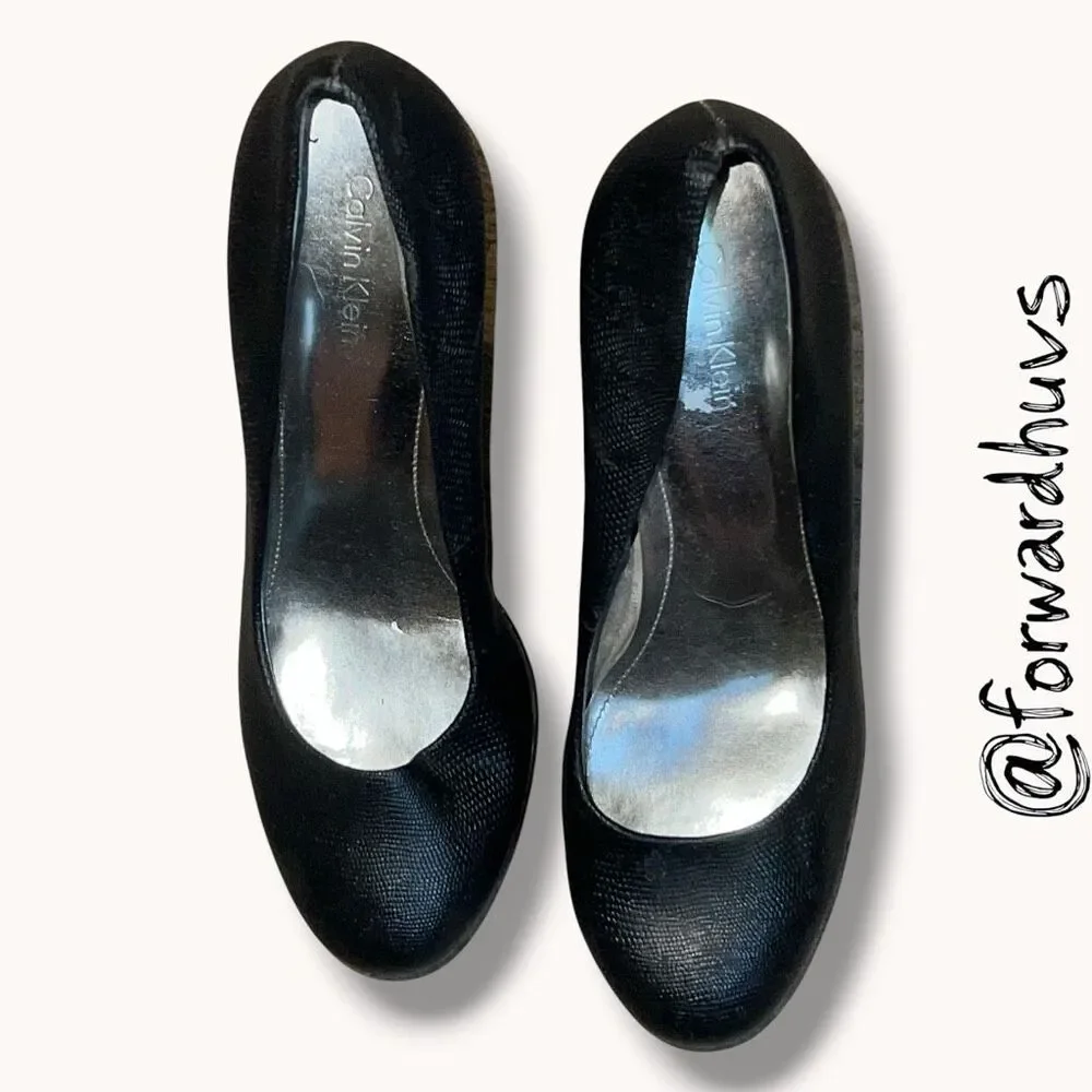Calvin Klein Carley Textured Platform Pumps Black Size 6.5